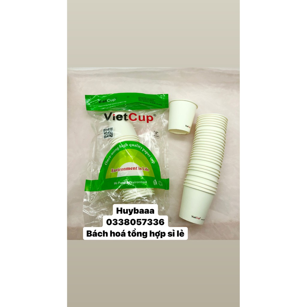 Cốc giấy Vietcup 180ml loại 6oz, cốc dùng 1 lần, đồ dùng mang đi