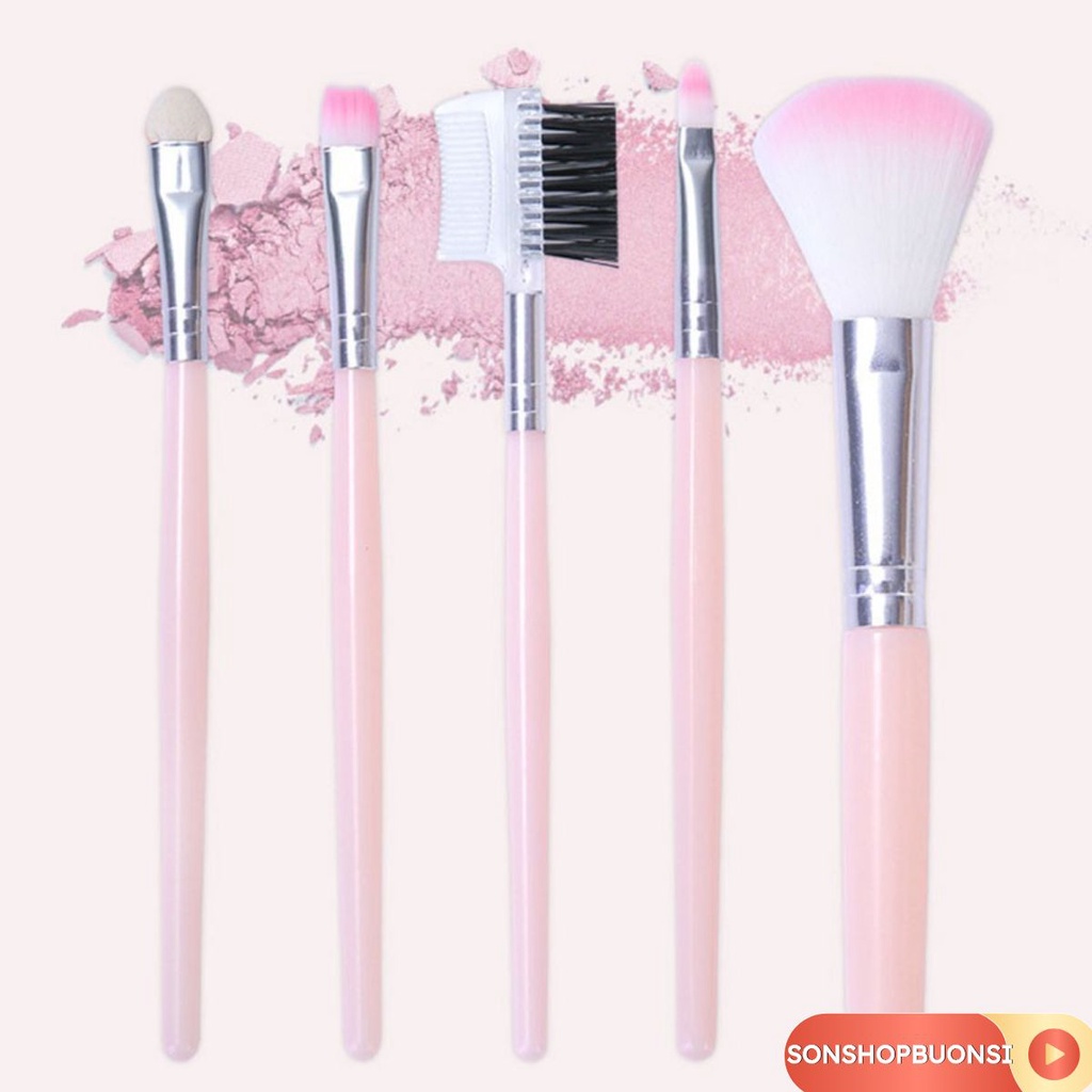 Bộ Cọ Trang Điểm Mini  5 Món - Bộ Cọ Makeup Kit Màu Hồng 