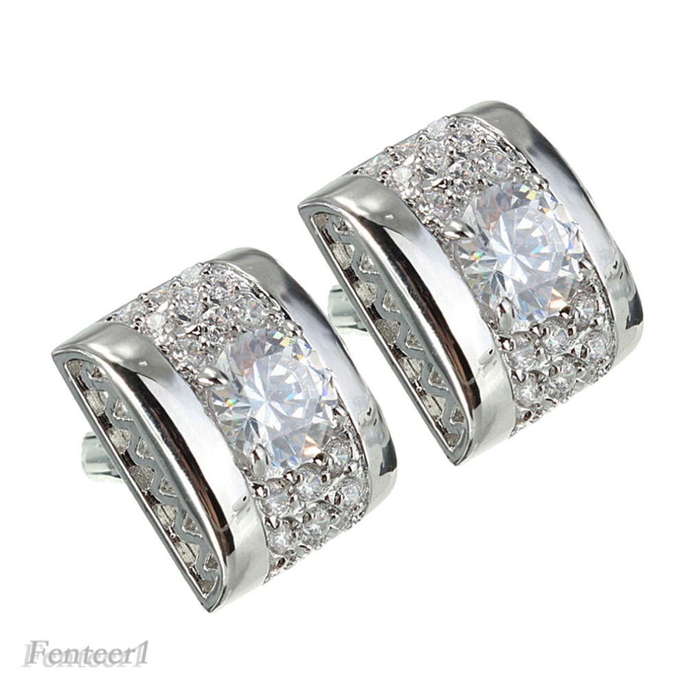 [Fenteer1] Khuy Măng Sét Áo Sơ Mi Đám Cưới Hình Chữ Nhật Pha Lê Bằng Đồng Thau Độc