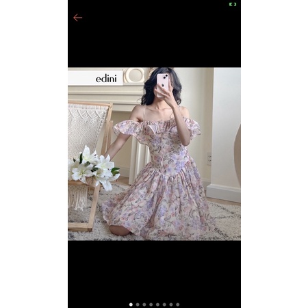 Pass váy edini hoa xòe trễ vai size M