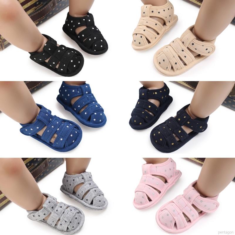 Giày sandal đế mềm chống trượt thoáng khí in hình ngôi sao năm cánh cho bé 0-18 tháng tuổi
