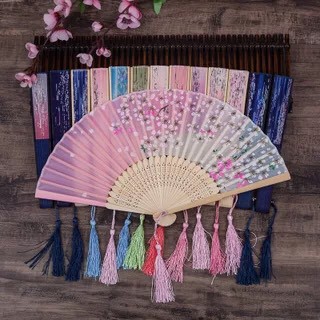 (50 mẫu) Quạt Cổ Trang xếp cầm tay gấp vải lụa xinh xắn quà tặng trang trí