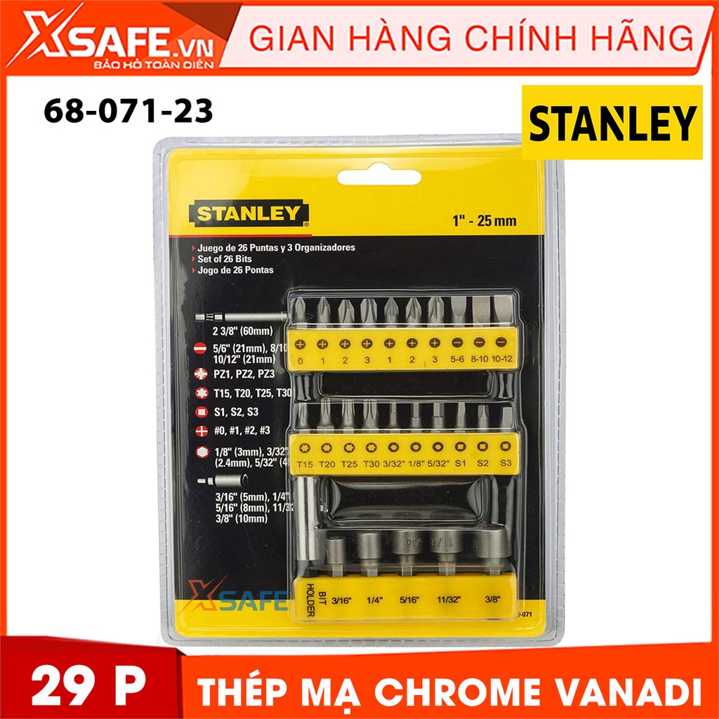 Mũi vặn vít bộ STANLEY 68-071-23 29 chi tiết Bộ 29 mũi vít Stanley thép chrome vanadi cao cấp, không gỉ - chính hãng