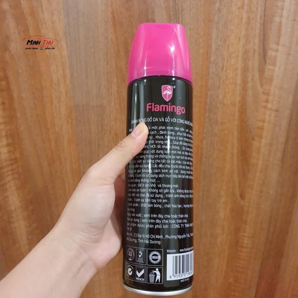 Bình Xịt Dưỡng Bóng Nội Thất - Đồ Da Ô Tô Vị Cafe - Flamingo F096 500ml - Hãng Phân Phối Chính Thức