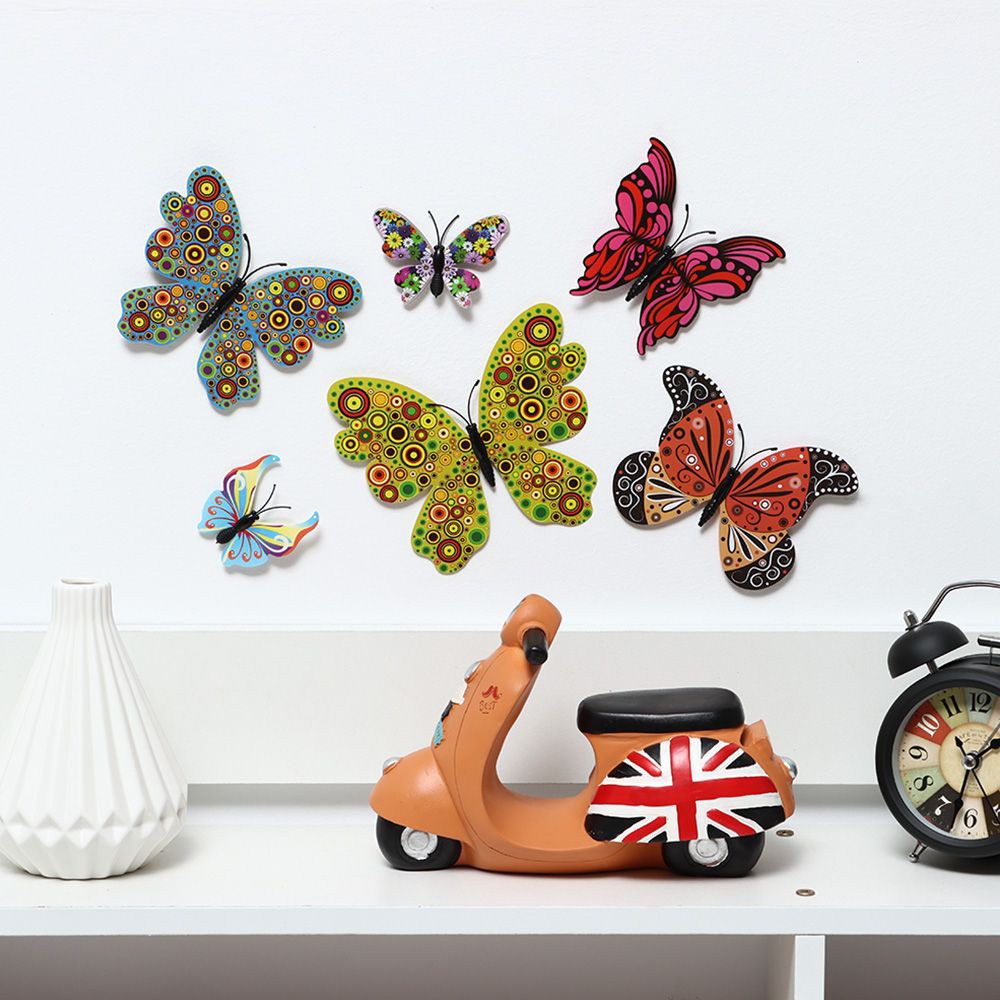 Set 24 Miếng Dán Tường / Tủ Lạnh Hình Bướm 3d Nhiều Màu Độc Đáo Trang Trí Nhà Cửa Diy