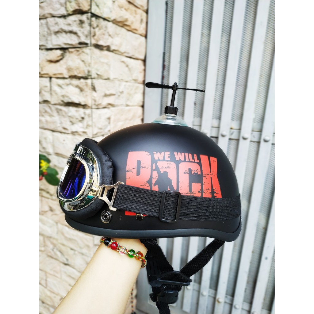 COMBO mũ nửa đầu 1/2 Rock + KÍNH PHI CÔNG+CHONG CHÓNG Đen