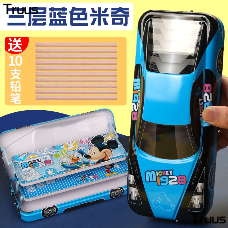 Hộp Sắt Ba Tầng Đựng Bút Chì Đa Năng Chống Sốc In Hình Xe Hơi Disney Cho Học Sinh Tiểu Học Nam Nữ