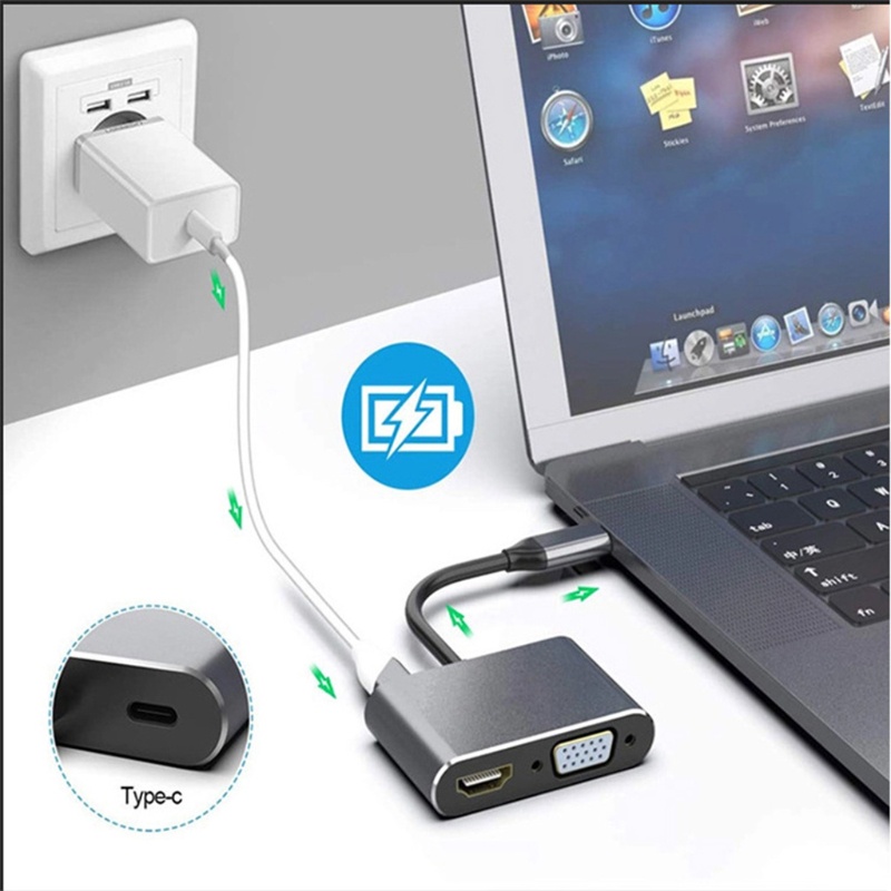 [3C] Hub Chuyển Đổi Type-C Sang 4K VGA USB C 3.0 Cho Mac Book