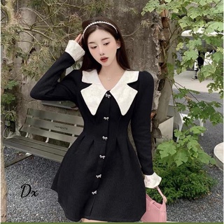 Váy nhung tăm cổ bèo