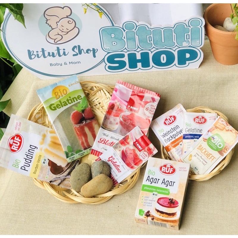 Nguyên liệu hữu cơ làm bánh/món phụ cho bé: Gelatine, Pudding, Bột nở, men nở, Đường Vani RUF