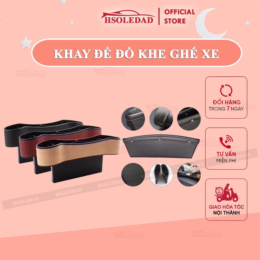 01 Khay để đồ khe ghế bằng da cho ô tô - chống rơi đồ