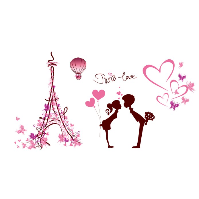 Decal trang trí Paris Love hồng A.H