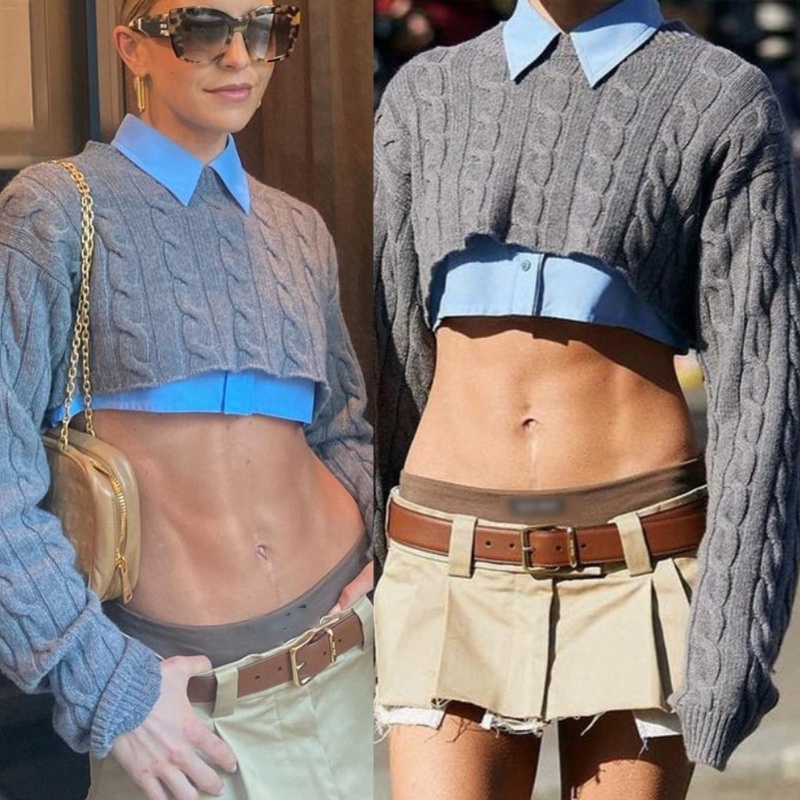 Áo Crop Top Len Đan Tay Dài Y2K Thời Trang Cho Nữ