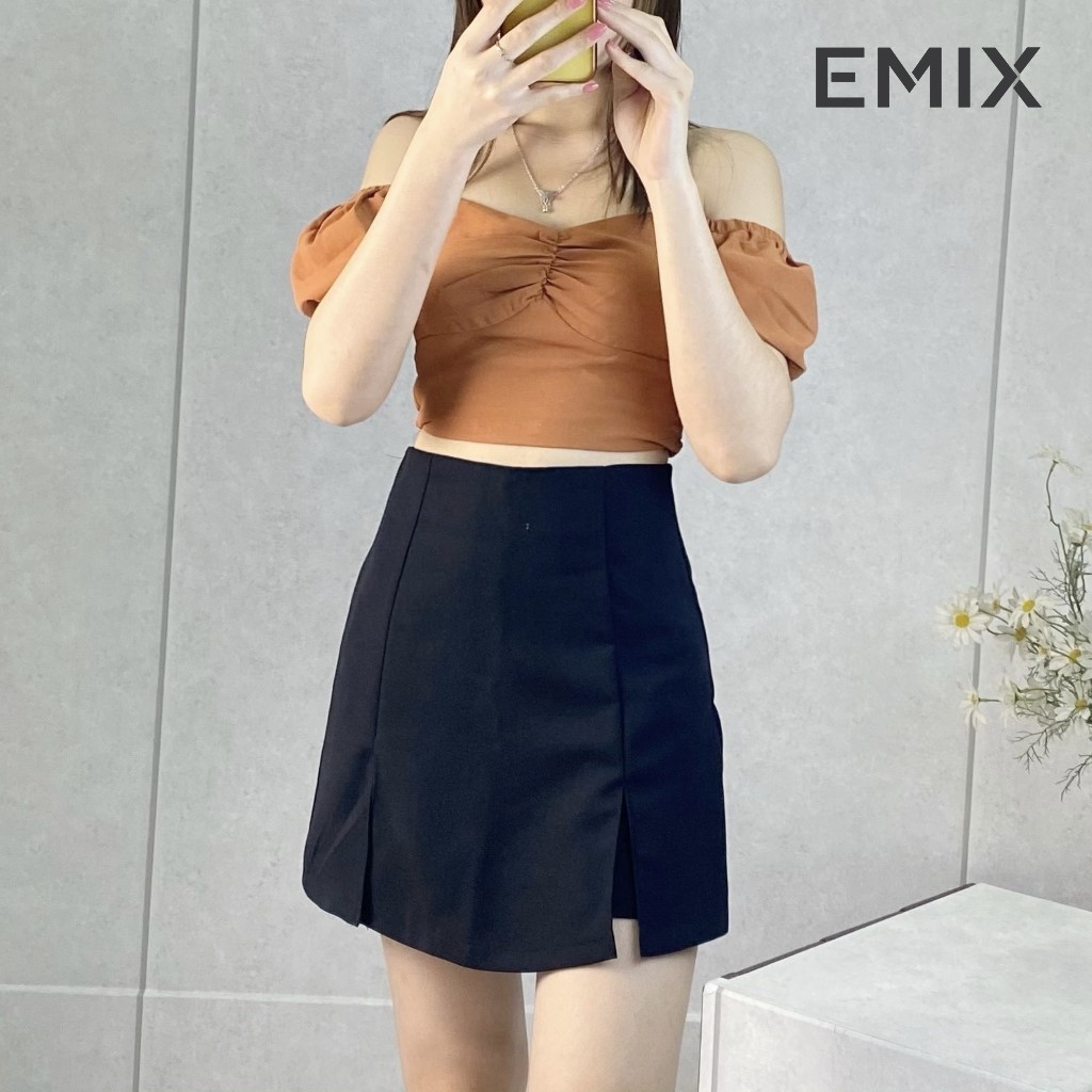 Quần giả váy xẻ 2 bên EMIX (màu đen), dáng ngắn, cạp cao, có khóa, xẻ bên, chất tuyết mưa mềm mịn, không lộ 308 | BigBuy360 - bigbuy360.vn