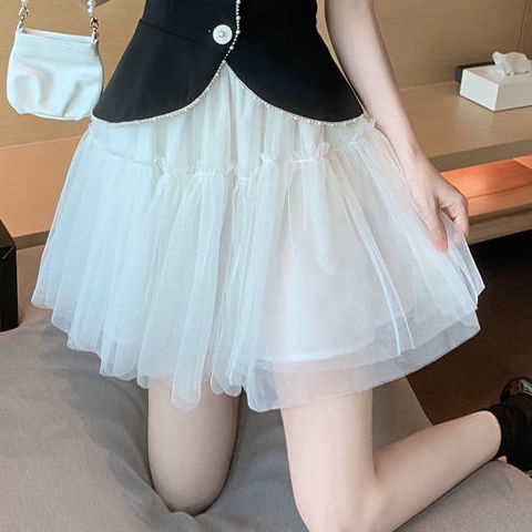 Bộ Áo Ngắn Tay + Chân Váy Lưới Lưng Cao 2 Mảnh Thời Trang Mùa Hè Mới Cho Nữ | BigBuy360 - bigbuy360.vn