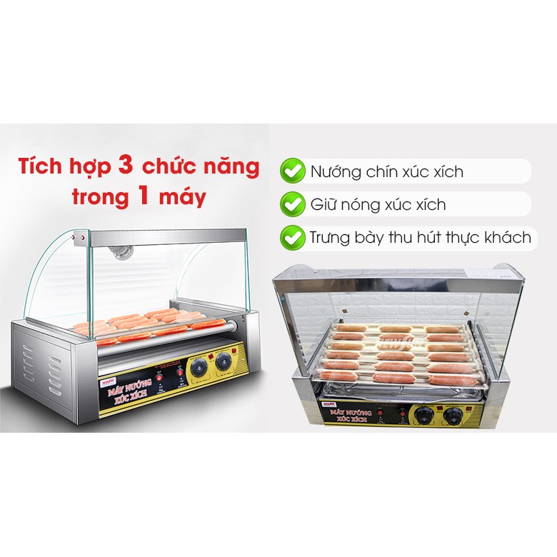 Máy nướng xúc xích 7 thanh kính cong 2 Ngăn Có cửa lùa - Bảo hành 12 tháng