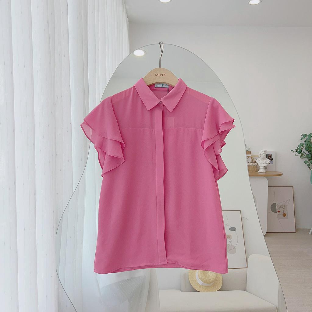 Áo Sơ Mi Chiffon 2 Lớp MINZ STORE Mã 1205, Thiết Kế Tay Cánh Tiên