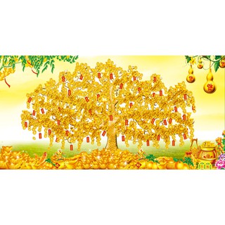 Tranh Đính Đá Cao Cấp Cây Tiền Vàng ( Tài Lộc) DF428 Kích Thước 100CM X 50CM