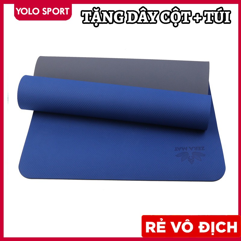 Thảm Tập Yoga TPE ZERA MAT 8mm 2 Lớp Màu Xanh Coban - Xám ❤️ Cao Cấp, Siêu Bám, Không Mùi Hôi ❤️ Tặng Dây Cột ❤️