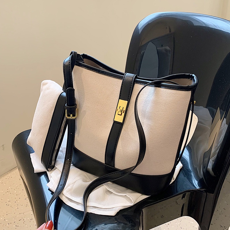 IELGY Women's Casual Colorblock Canvas Messenger Bucket Bag