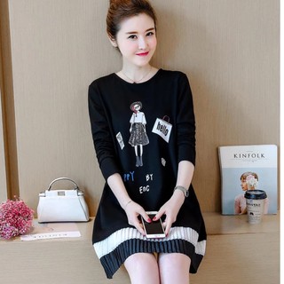 Đầm (Váy) Bầu Thu Đông Chân Váy Xếp Ly - Đen