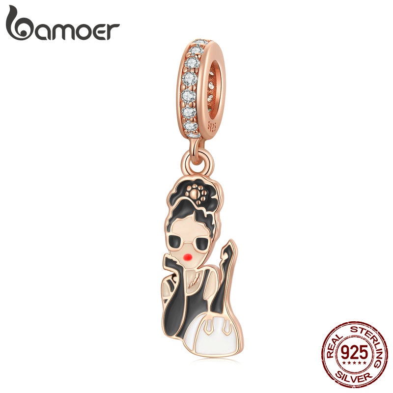 BAMOER Mặt Vòng cổ Tròn Bằng Bạc 925 Thiết Kế Đục Lỗ Thời Trang DIY