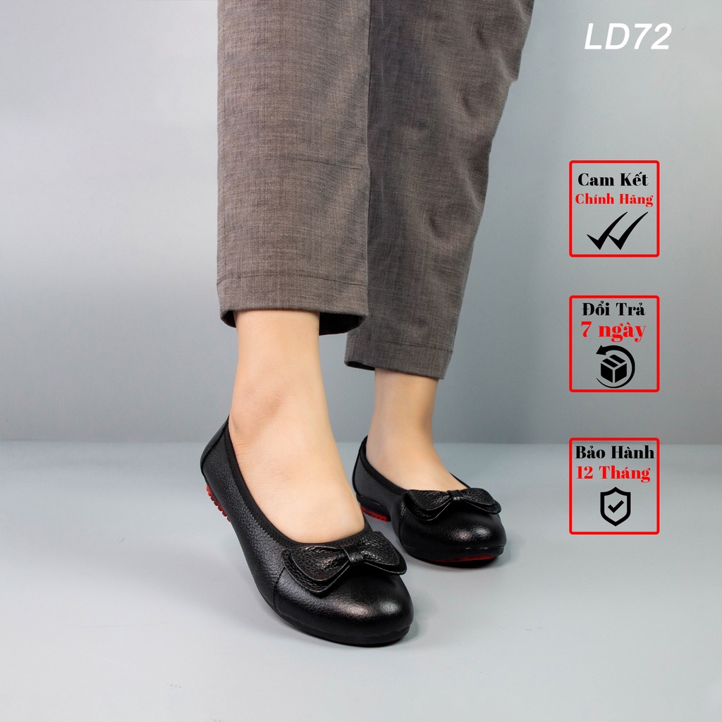 Giày bệt nữ trung niên nữ kiểu dáng búp bê phối nơ công sở Pum LD72 màu đen màu da không nhăn