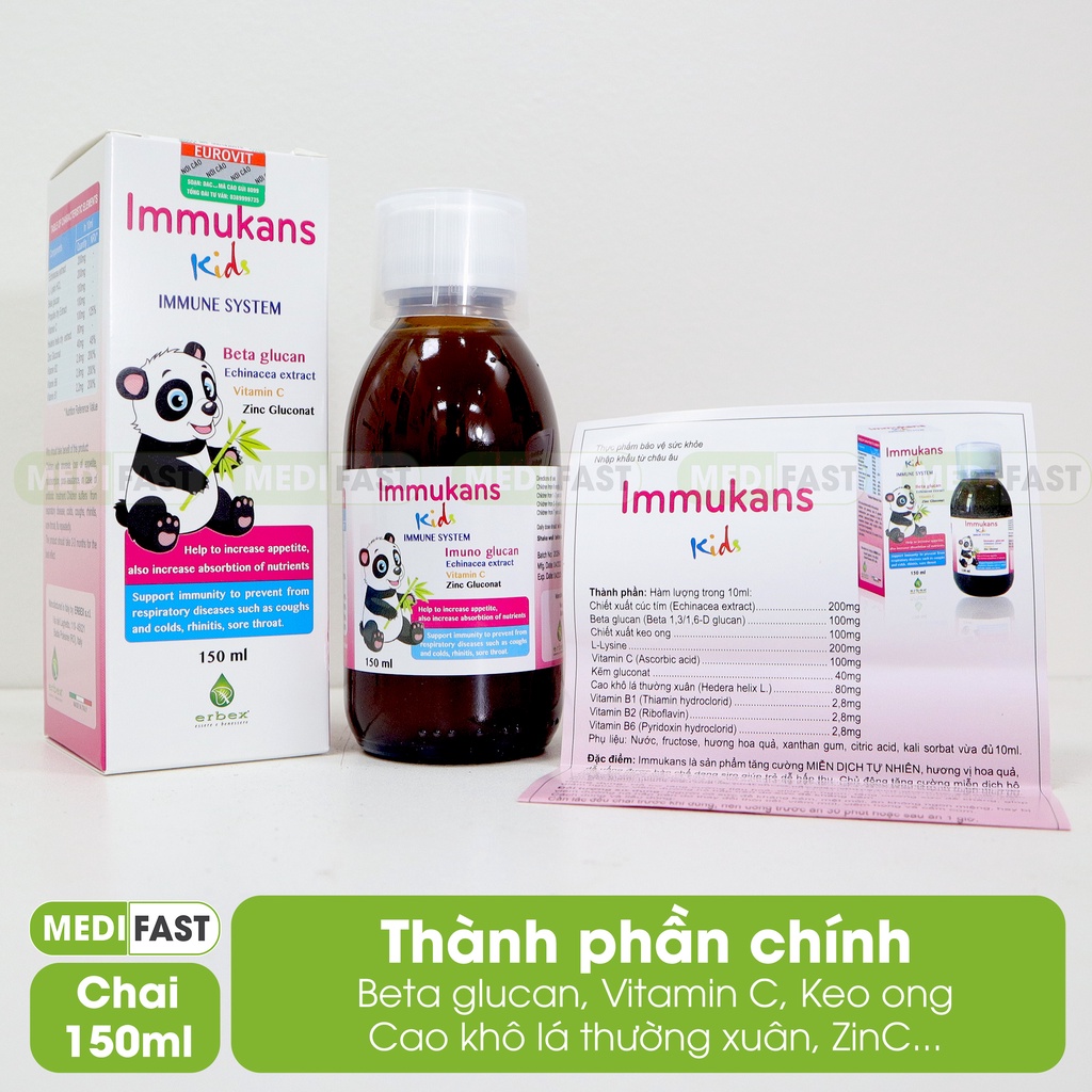 Siro cho trẻ tăng cường sức đề kháng Immukans Kids từ thảo dược, keo ong, ZinC - Chai 150ml nhập khẩu từ Ý