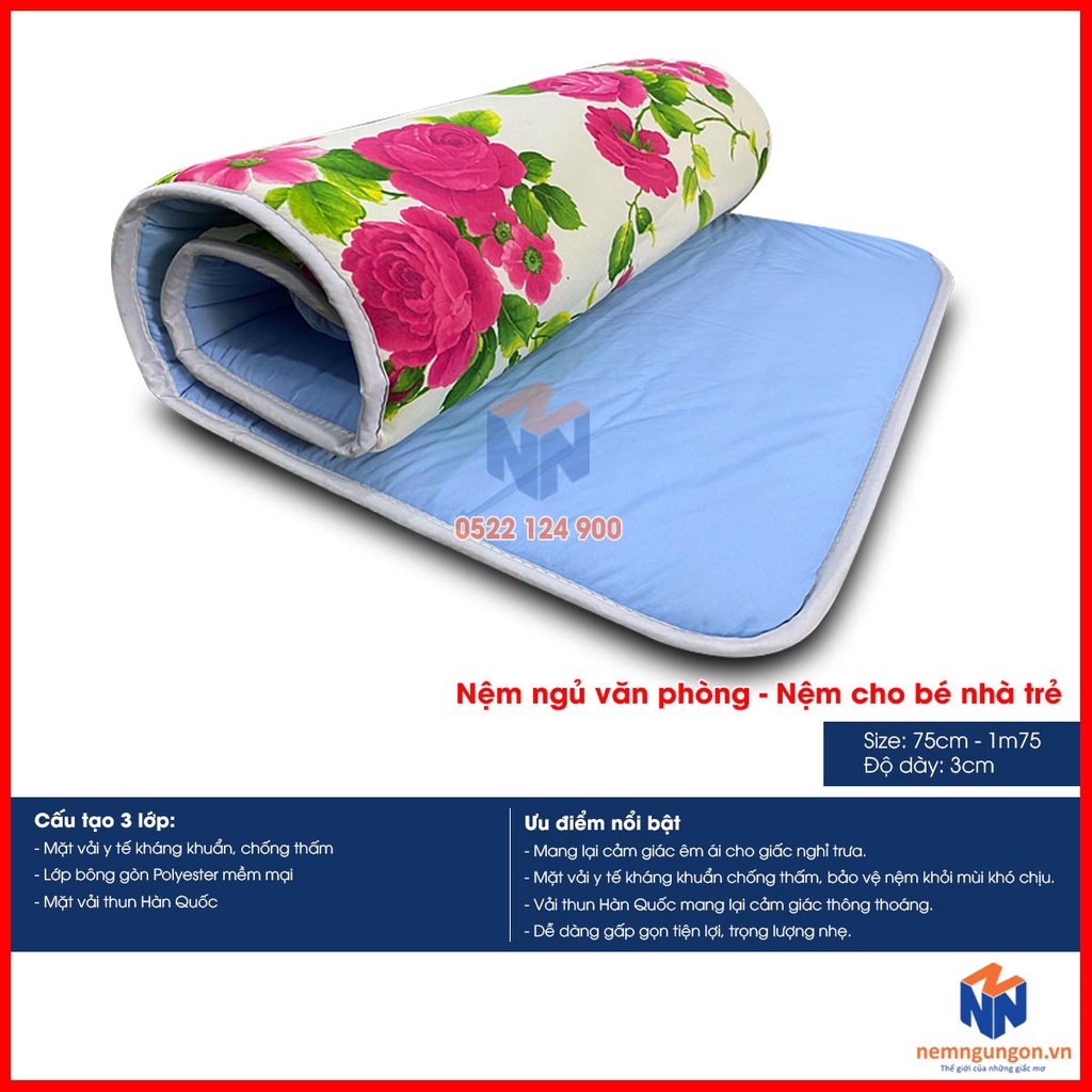 Thảm ngủ văn phòng nệm bông trải sàn 3 lớp chống thấm 100% - gấp gọn tiện lợi, không đâu có