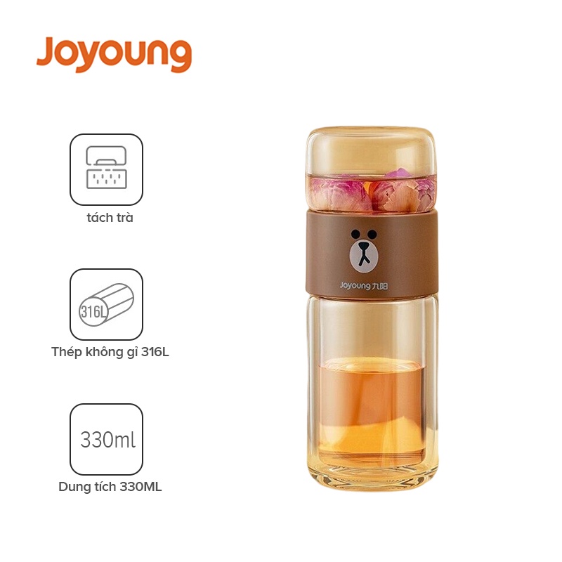 Cốc thủy tinh JOYOUNG JOY027 hai lớp có lưới lọc trà dễ thương cầm tay dùng trong nhà
