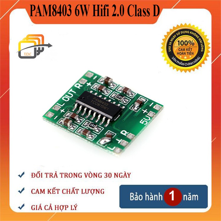 Modul Khuếch Đại Âm Thanh PAM8403 6W Hifi 2.0 Class D - Tự học Arduino
