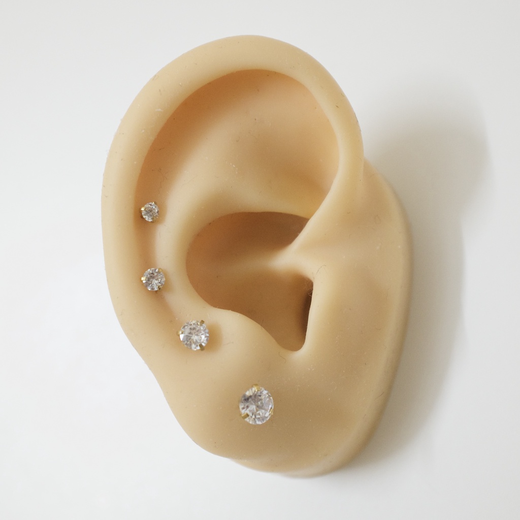 Khuyên Tai Màu Vàng Đá Tròn Unisex Đuôi Bi Không Gỉ Sét Không Ngứa Bông Tai Nam Julies Box 66