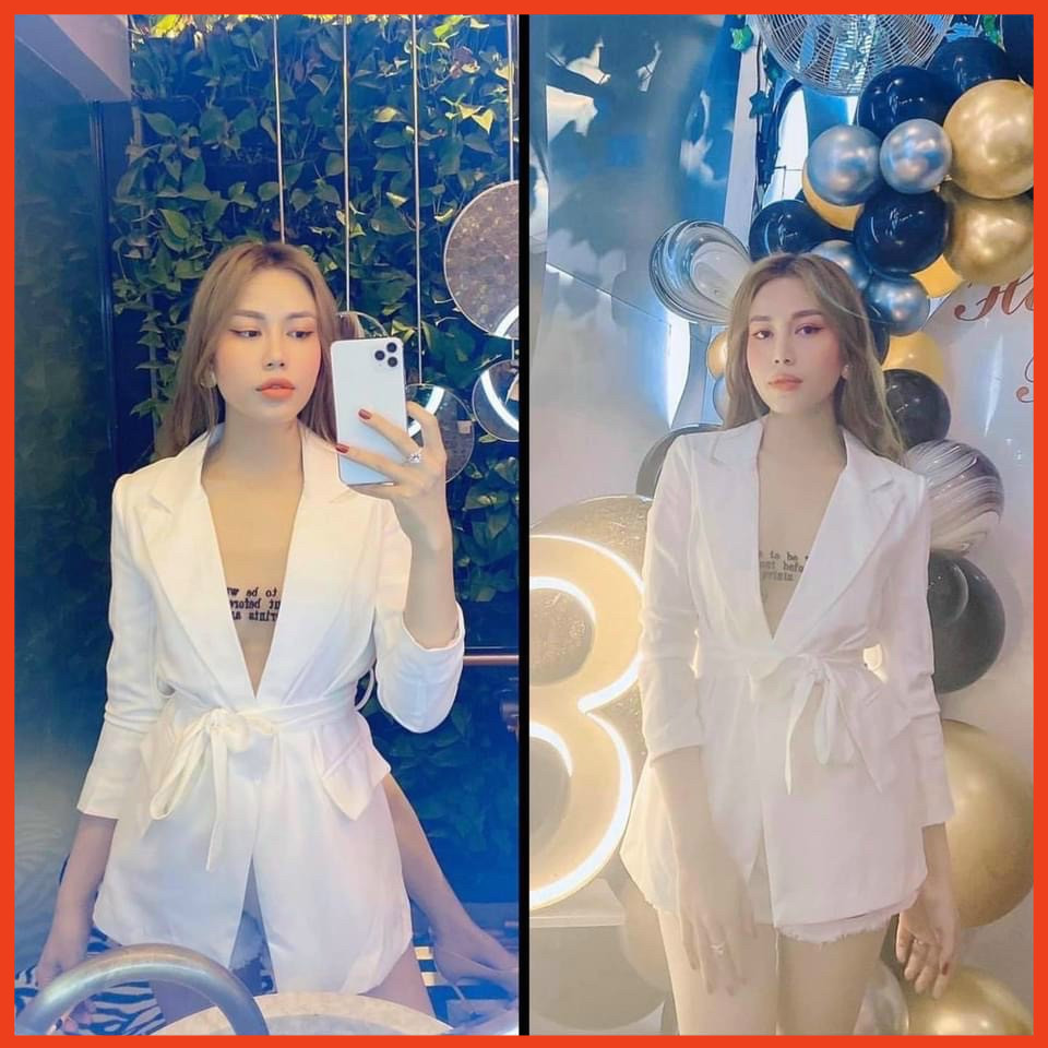 Áo khoác vest dáng dài cột nơ
