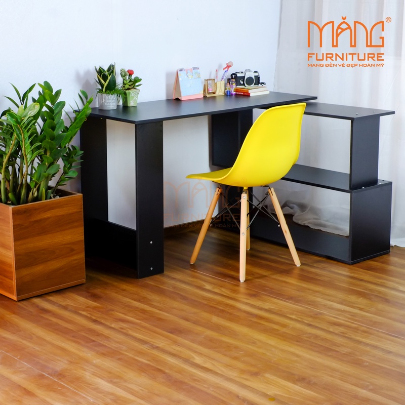 Bàn làm việc gỗ MDF xoay 360 độ tinh tế - Bàn học có giá sách cỡ lớn hiện đại BLV12