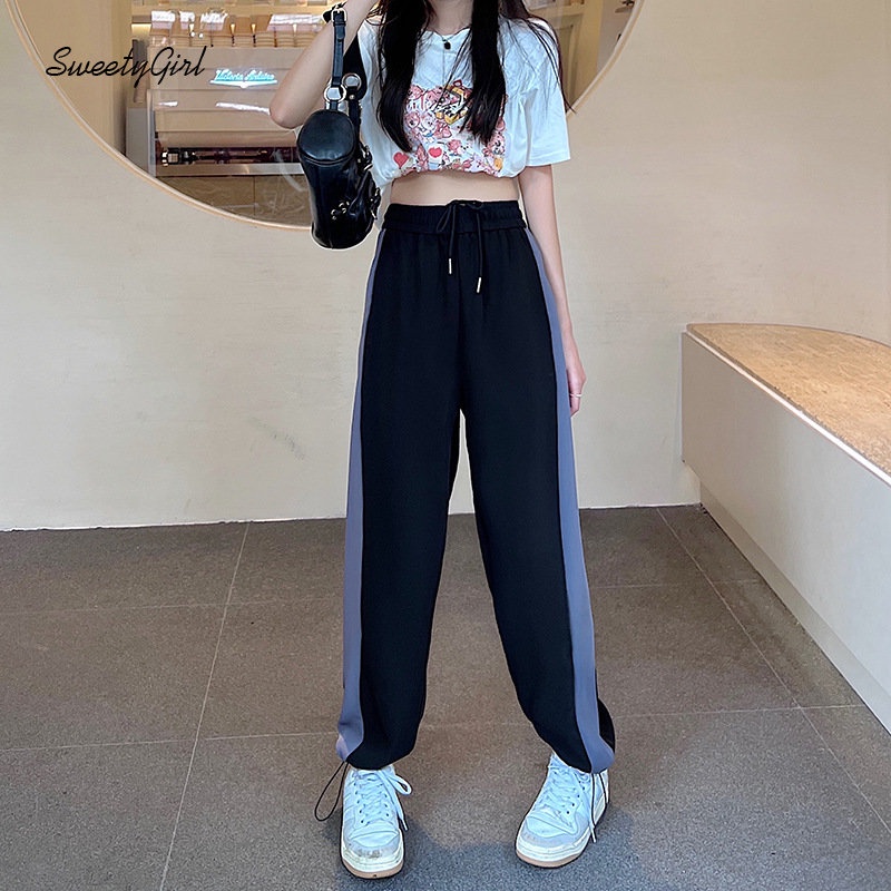 Quần Dài Lưng Cao Dáng Rộng Màu Tương Phản Thời Trang 2022 Cho Nữ