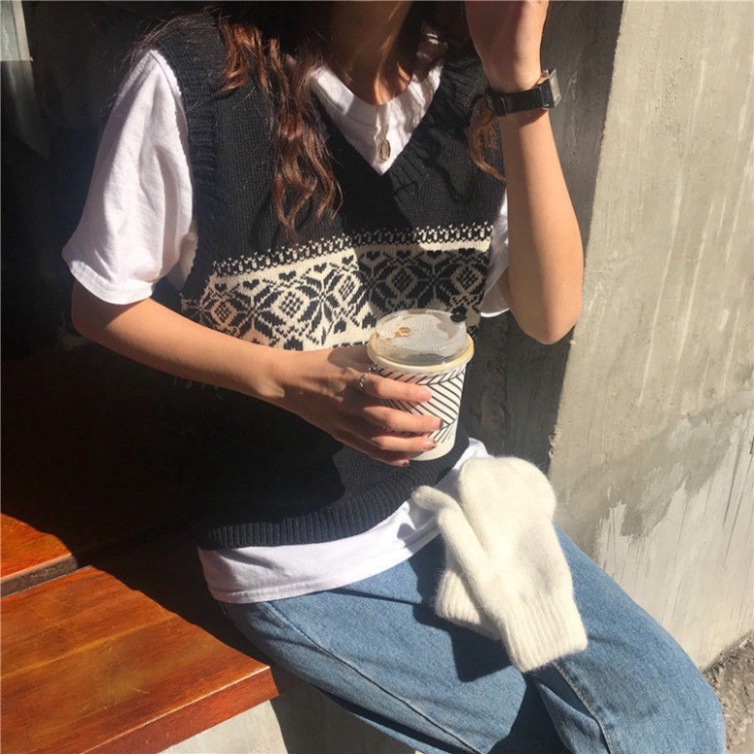 Gile Len Nữ Họa Tiết VinTage, Áo gile len Mỏng Cổ V Chất Đẹp - ttshoppc | BigBuy360 - bigbuy360.vn