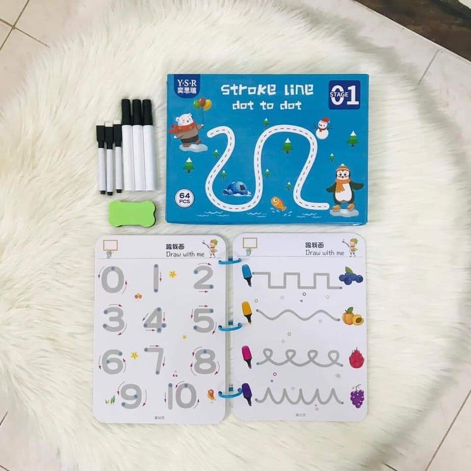 Học liệu montessori tập tô/vẽ/xóa thông minh 64 trang cho bé từ 2 tuổi