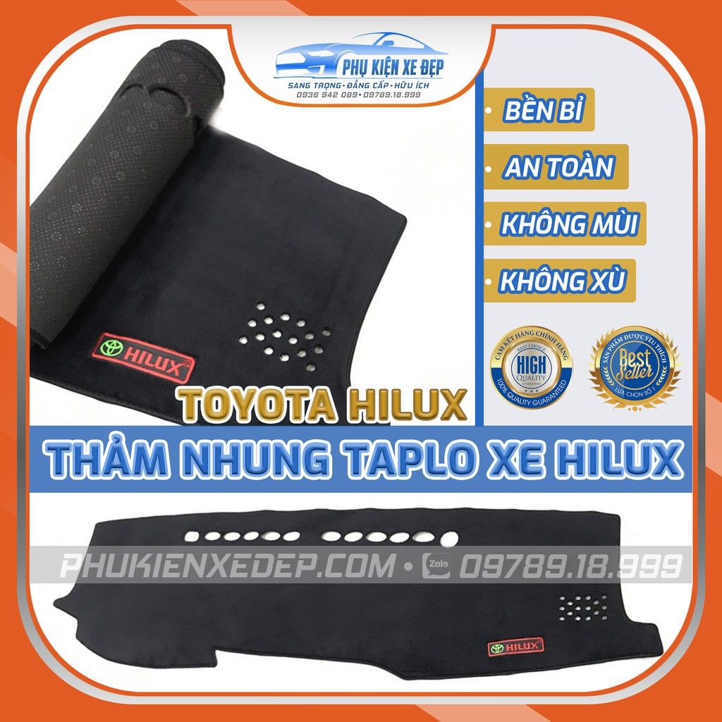 Thảm chống nóng taplo xe Toyota Hilux chất liệu Nhung Lông cừu 3 lớp chống Trượt, đặt hàng ghi chú rõ Năm sản xuất xe