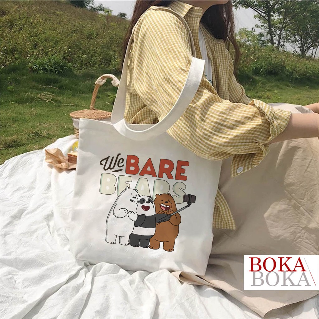 Túi Tote Ulzzang Vải Canvas In Hình We Bare Bears 1 (3 Chú Gấu) Có Khóa Miệng Túi | WebRaoVat - webraovat.net.vn