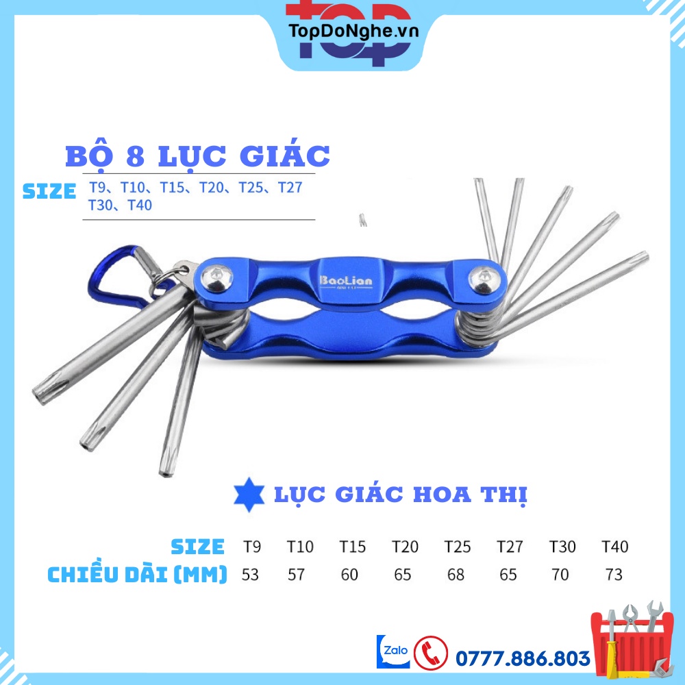 Bộ 8 lục giác đầu bằng hoa thị  dạng xếp đa năng siêu cứng chống rỉ sửa chữa mở ốc vít xe máy ô tô máy móc TopDoNghe.Vn