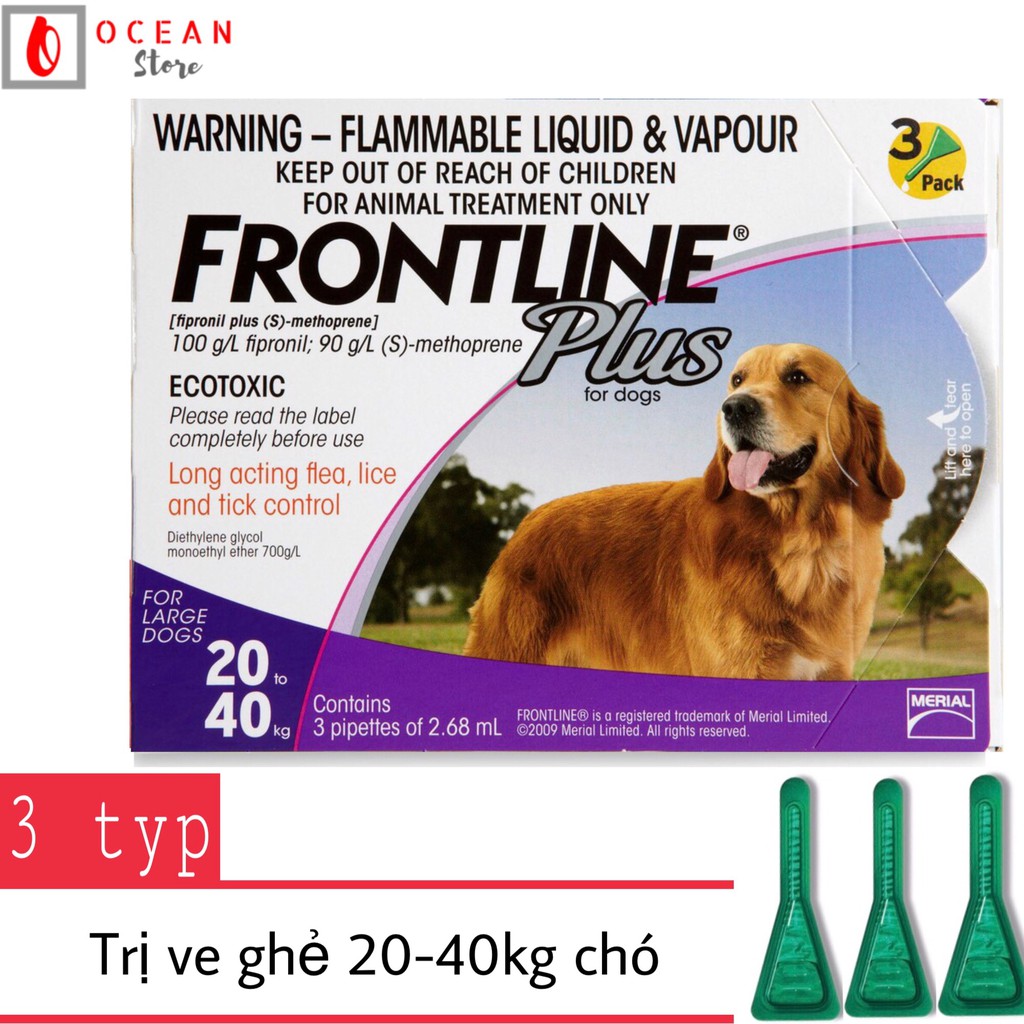 Nhỏ gáy trị ve ghẻ, bọ chét cho chó - Hộp 3 ống Frontline Plus chó 20-40kg (boxes 3 tube 20-40kg)