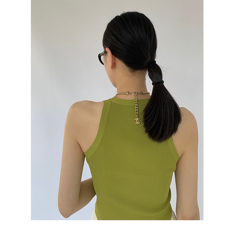 Áo Dệt Kim Sát Nách Hở Vai Màu Trắng Đen Đơn Giản Thời Trang Mùa Hè Cho Nữ