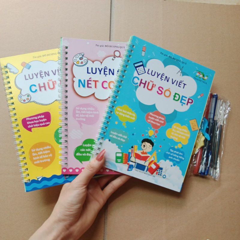 Combo 3 Tập viết kèm bút tự bay màu cho bé luyện dễ dàng