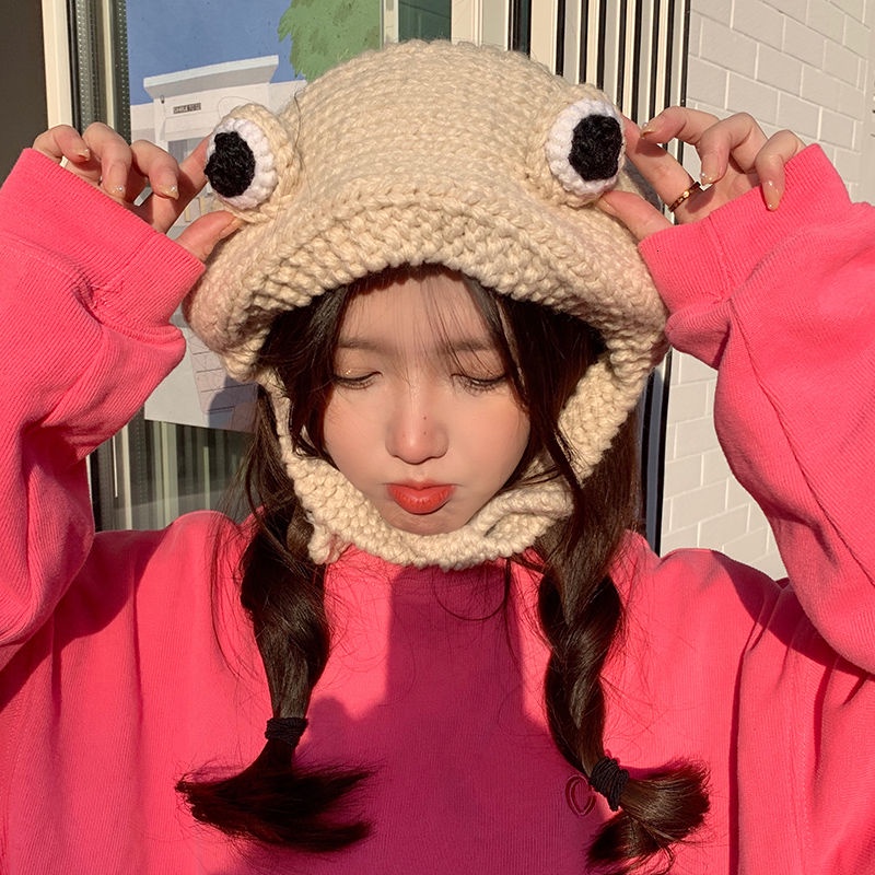 Nón len giữ ấm tai hình chú ếch dễ thương phong cách Hàn Quốc thời trang thu đông cho nữ