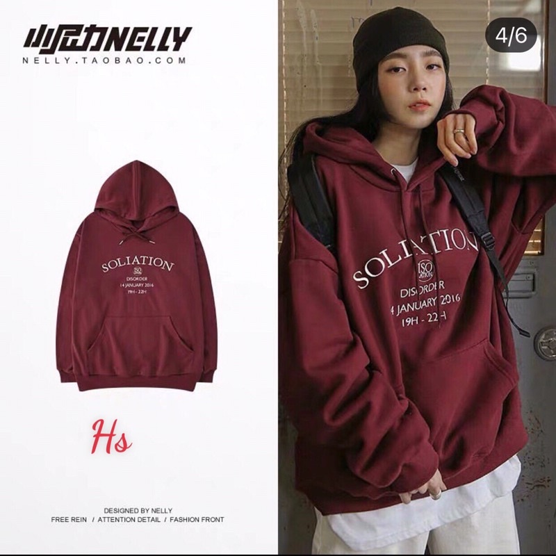 Áo hoodie soliat nữ - Áo Sweater nỉ in chữ màu đỏ đô form rộng phong cách Hàn Quốc MSP6662