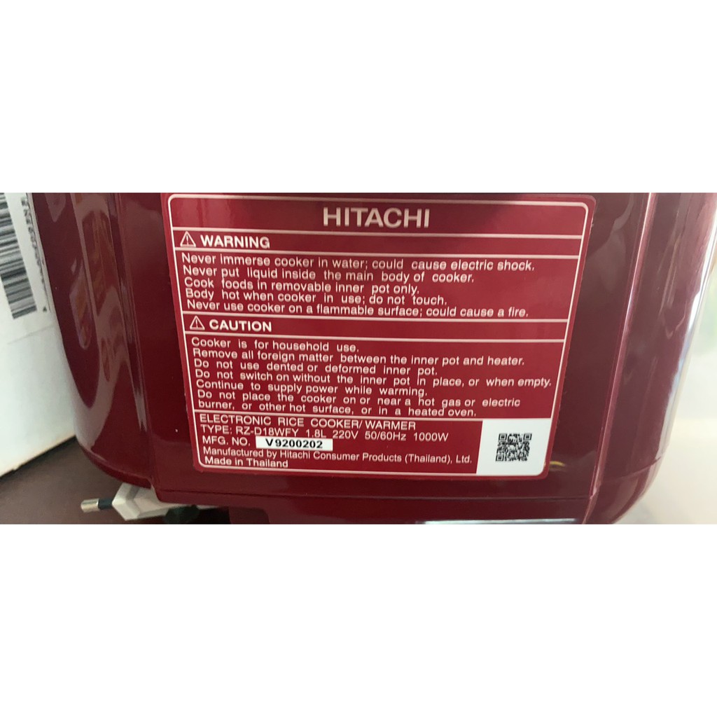 Nồi cơm điện Hitachi 1.8 lít RZ-D18WFY(RE) - Hàng trưng bày