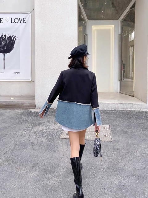 Áo khoác vest phối jeans Địch Lệ Nhiệt Ba