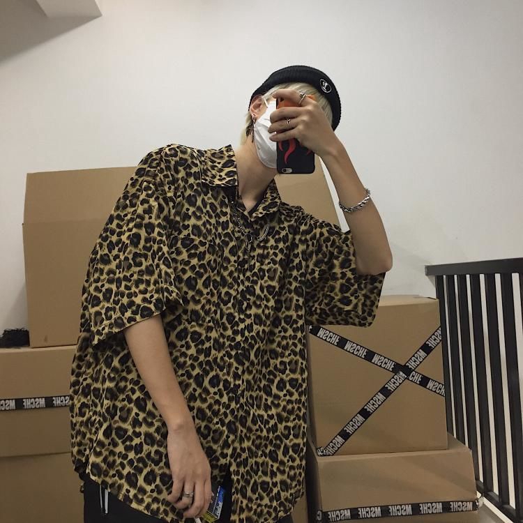 Áo Sơ Mi Ngắn Tay Họa Tiết Da Báo Phối Túi Thời Trang Phong Cách Unisex | BigBuy360 - bigbuy360.vn