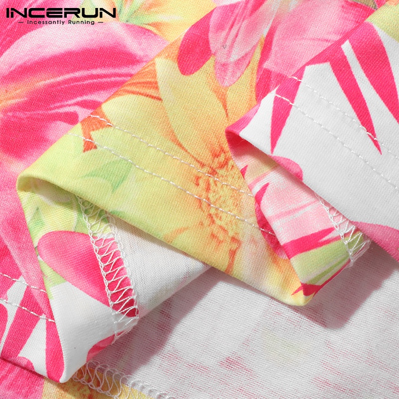 INCERUN Áo Thun Tay Ngắn Dáng Rộng In Họa Tiết Thời Trang Đi Biển Mùa Hè Cho Nam