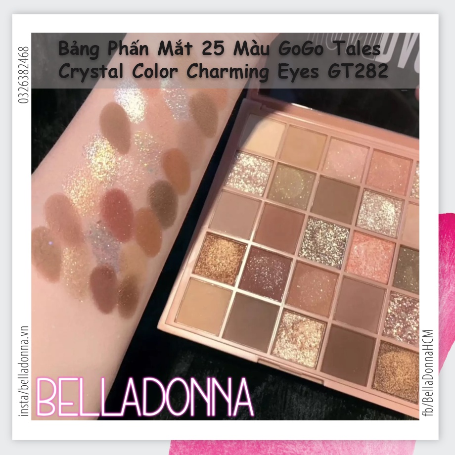 Bảng Phấn Mắt 25 Màu GoGo Tales Crystal Color Charming Eyes GT282 #202 Tone Cam Đào